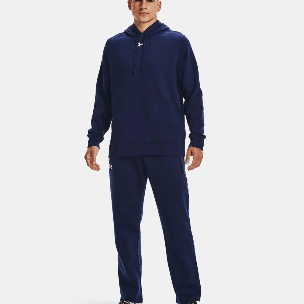 Men's UA Hustle Fleece Hoodie-Midnight Navy / White